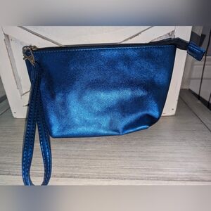 Wristlet cosmetic bag travel case blue senegence